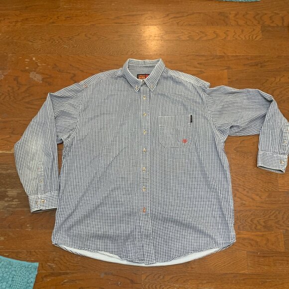 Ariat Work FR Men's Checkered Button-Down Shirt XXL Navy & White - Picture 12 of 16